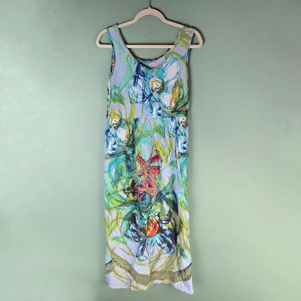 Jams World Womens Medium Abstract Floral Sleeveless Dress Wearable Art Pockets